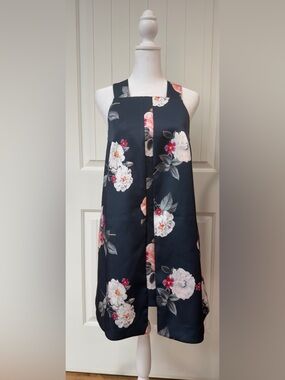 Cameo Black Floral Sleeveless Shift Dress A-Line Mini Length Square Neck Elegant